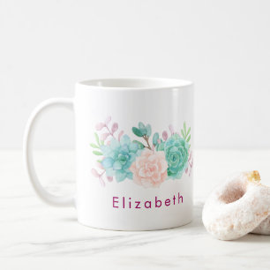 Mug Bouquet floral rose et vert Pastel
