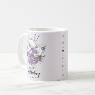 Mug Bouquet vintage   Calligraphie d'anniversaire Cust