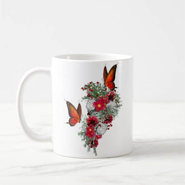 Mug Bouquets de roses blanches, bleues et bordeaux (Gauche)