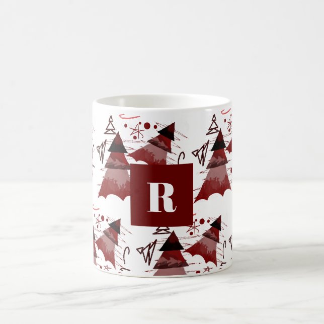 Mug Bourgogne Arbre de Noël Motif Monogramme (Centre)