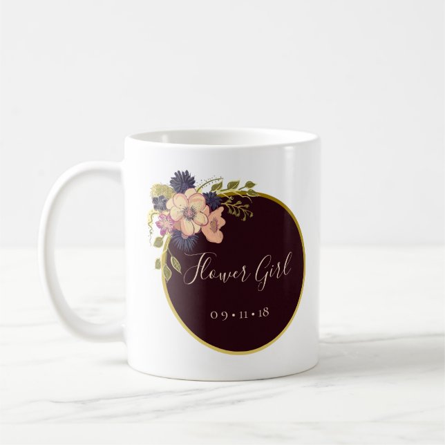 Mug Bourgogne et Blush, Aquarelle, Fille Fleur (Gauche)