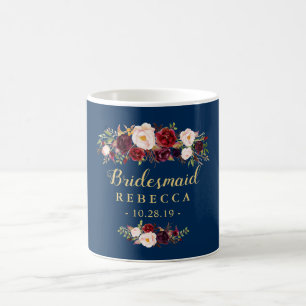 Mug Bourgogne Floral Navy Blue Bridesmaid Wedding Favo