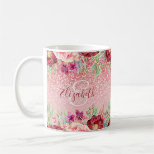Mug Bourgogne Floral Rose Gold Parties scintillant per