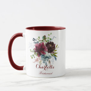 Mug Bourgogne Marine Floral Bridesmaid Cadeau