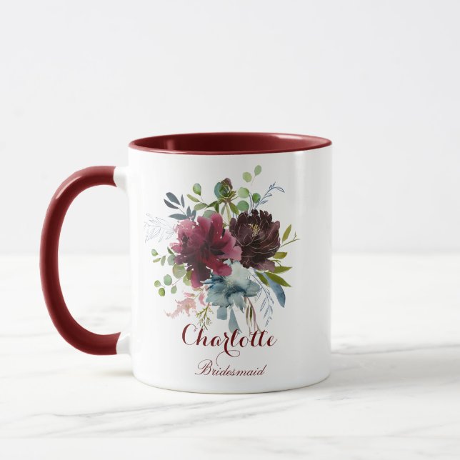 Mug Bourgogne Marine Floral Bridesmaid Cadeau (Gauche)