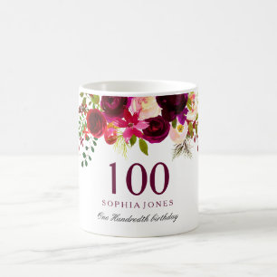 Mug Bourgogne Rouge Floral Boho 100e anniversaire Cade