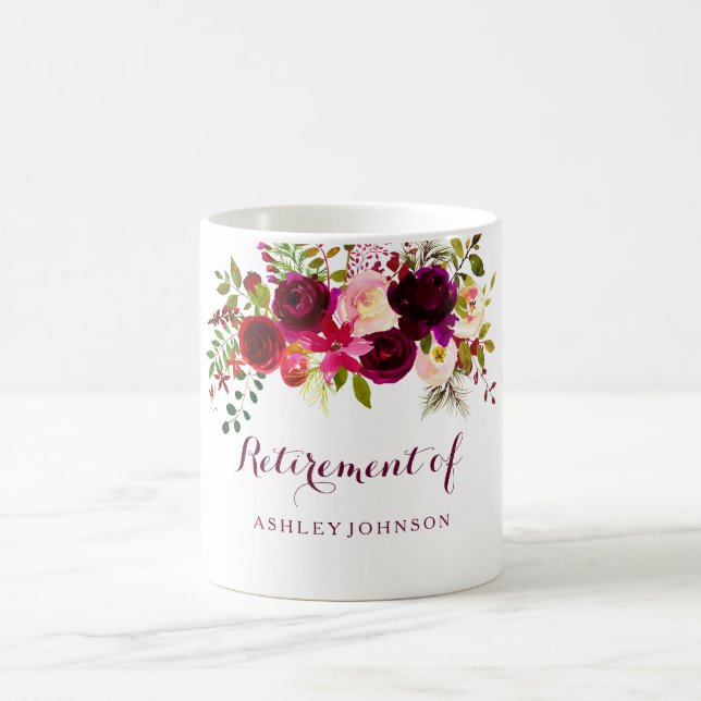 Mug Bourgogne Rouge Floral Boho Retraite Party Cadeau (Centre)