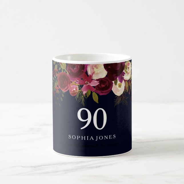 Mug Bourgogne Rouge Marine Bleu Floral 90e anniversair (Centre)