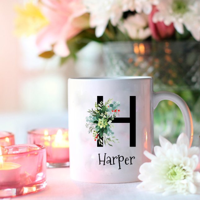 Mug Bouteille de café de retraite monogramme de fleur  (Créateur téléchargé)