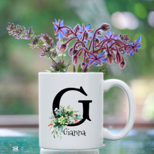 Mug Bouteille de café monogramme de la fleur de jardin