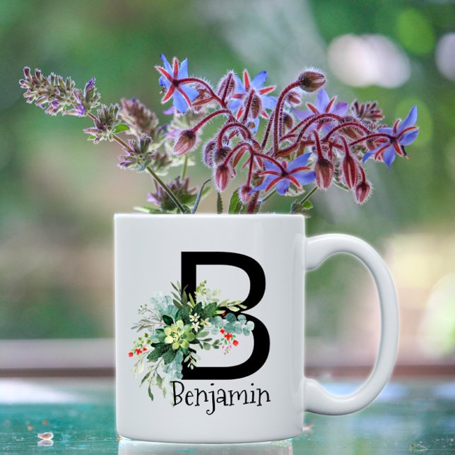 Mug Bouteille de jardin d'aquarelle monogramme café no (Créateur téléchargé)