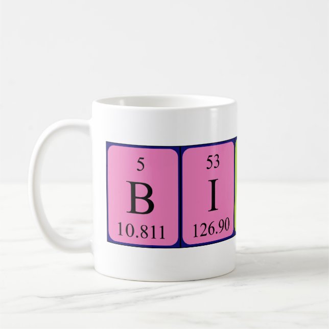 Mug Bouteille de nom de table périodique Birgit (Gauche)