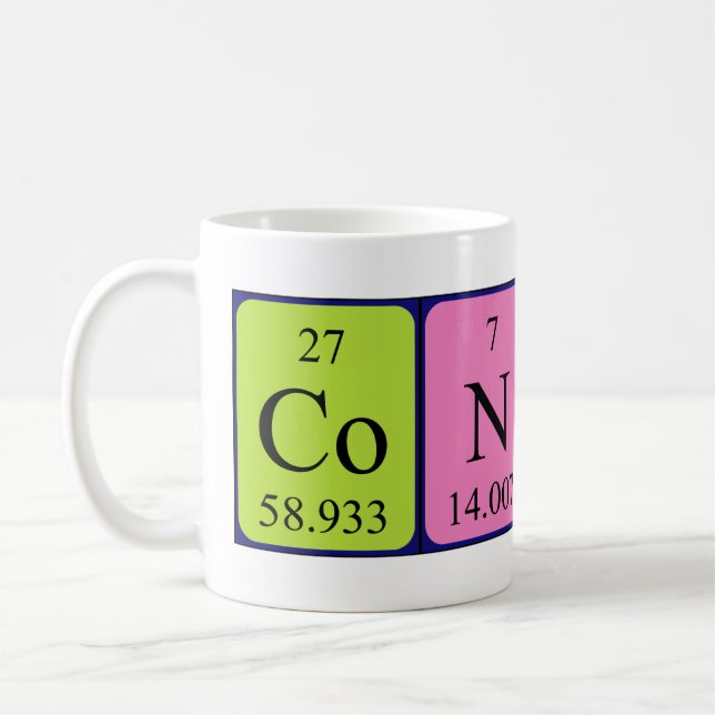 Mug Bouteille de nom de table périodique Connah (Gauche)
