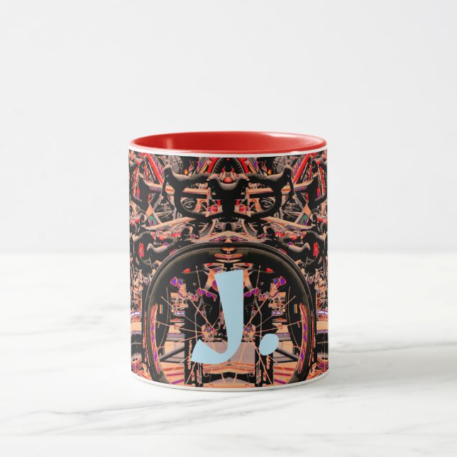 Mug Bouteille de vélos Abstraits avec Monogramme (Centre)