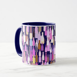 Mug Bouteilles de vin, multicolores, fond bleu foncé