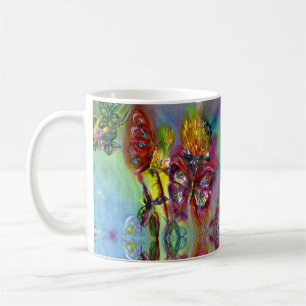 MUG BOUTEILLES ROUGES SUR THISTLES JAUNES, CIEL BLEU F