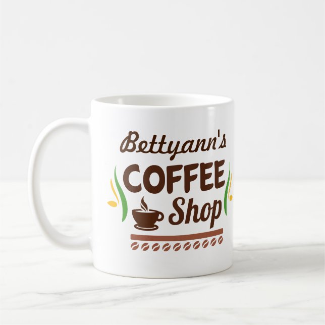 Mug Boutique de café de nom personnalisable (Gauche)