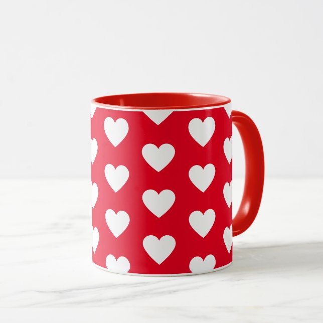 Mug Bouton de café rouge et blanc imprimé au coeur (Devant droit)