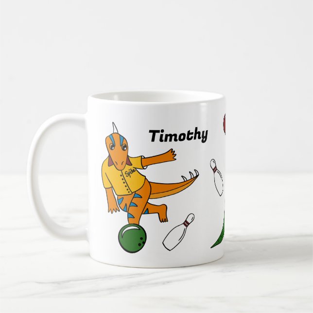 Mug Bowling Dinosaures Dessins de bowling Personnalisé (Gauche)