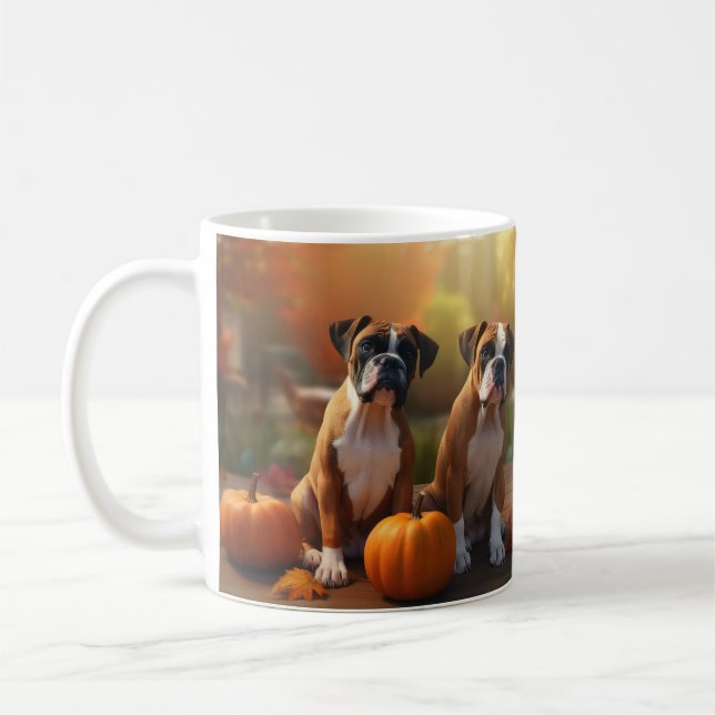 Mug Boxer Chiot Automne Citrouille de plaisir (Gauche)