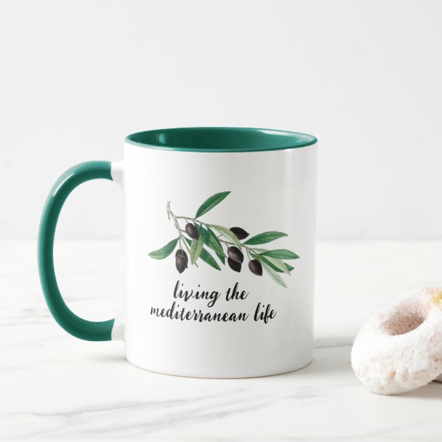 Mug Branche de l'olivier : Vivre la vie méditerranéenn (Avec donut)