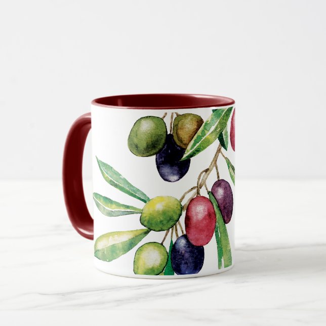 Mug Branche d'olive aquarelle (Devant gauche)