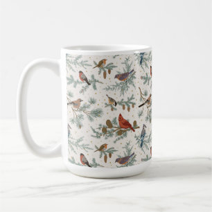Mug Branches d'oiseaux et de pins d'hiver Motif