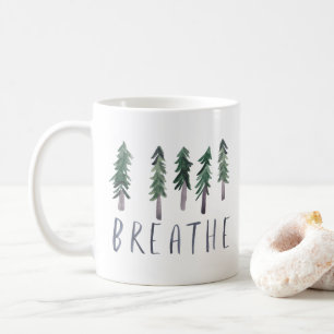 Mug BREATHE Pine Trees Forêt Aquarelle