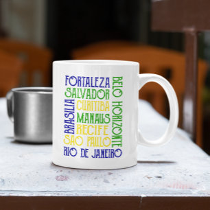Mug Brésil Ville Noms Brésilien Drapeau Poster