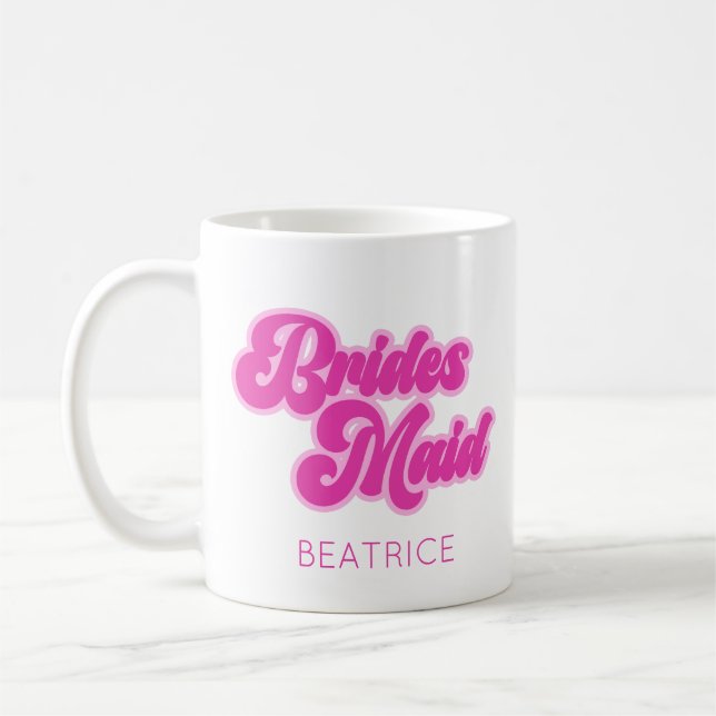Mug Bridesmaid Bubblegum Rose Retro Nom personnalisé (Gauche)