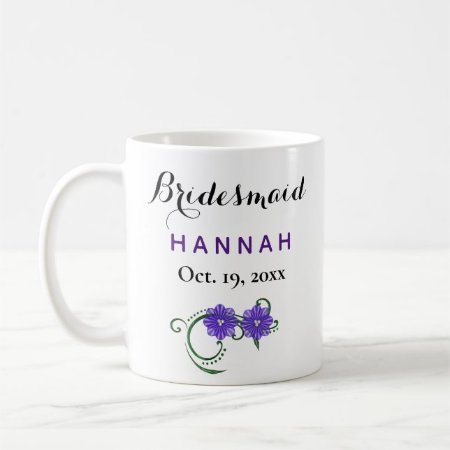 Mug Bridesmaid Typographie moderne Purple Floral Maria (Gauche)
