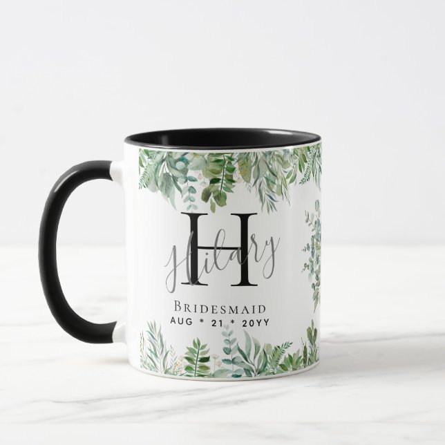 Mug Bridesmaids personnalisées Monogram Greenery Maria (Gauche)