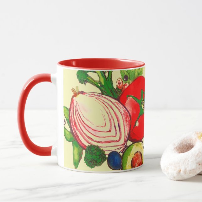 Mug Bright Colors Vegetables Art  (Avec donut)