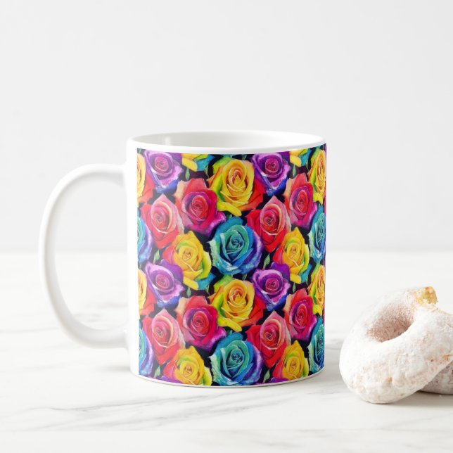 Mug Bright floral pattern, watercolor roses (Avec donut)