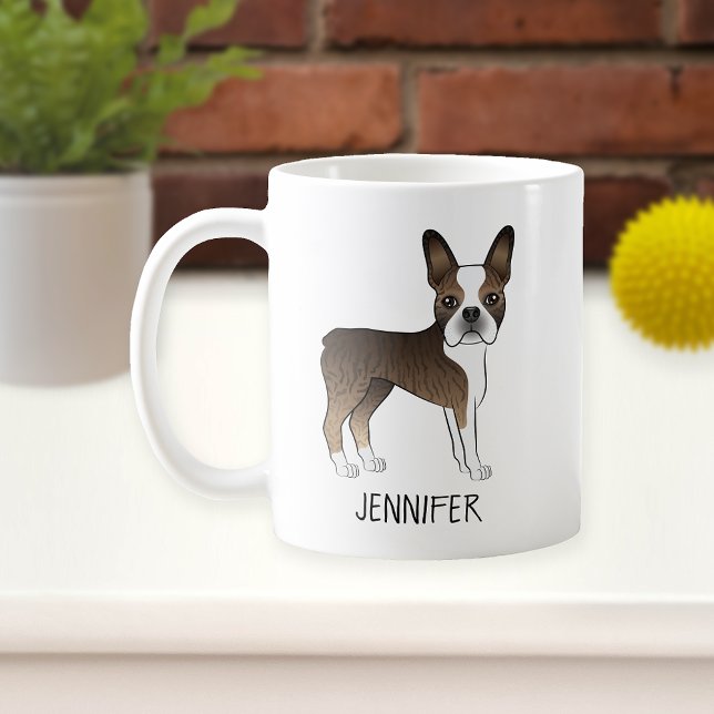 Mug Brindle Boston Terrier Cute Cartoon Chien & Nom (Créateur téléchargé)