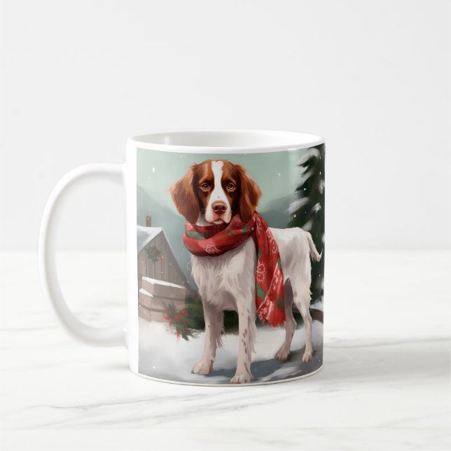 Mug Brittany Spaniel Dog à Noël de neige (Gauche)