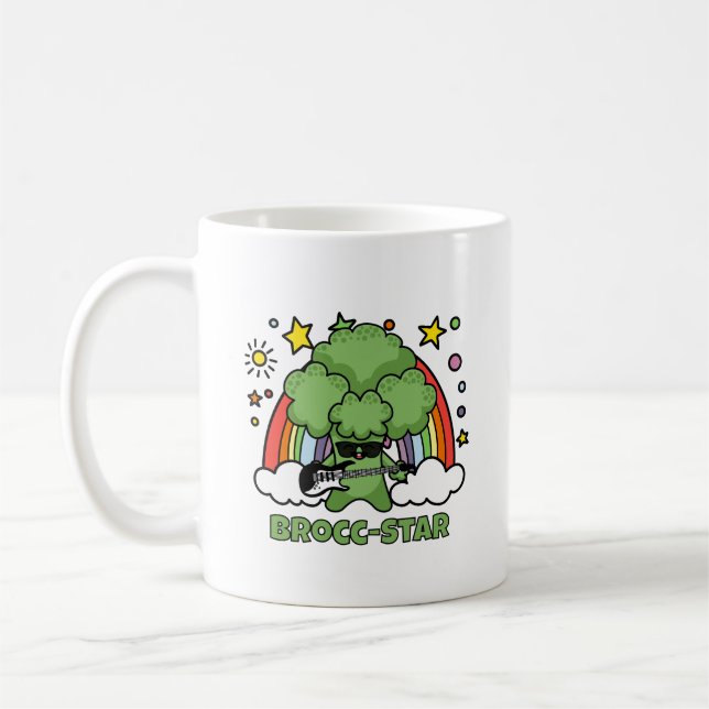 Mug Brocoli jouant de la guitare, Brocc Star et arcs-e (Gauche)