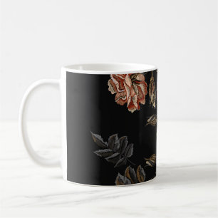 Mug Broderie vintage : roses sur noir.