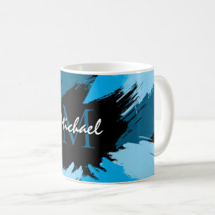 Mug Brosse nuances de nom bleu avec monogramme