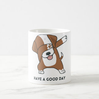 Mug Brown Blanc Illustré Chien avoir une bonne journée
