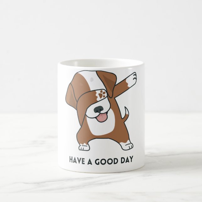 Mug Brown Blanc Illustré Chien avoir une bonne journée (Centre)