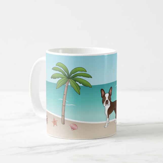 Mug Brown Boston Terrier À Une Plage Tropicale D'Été (Devant gauche)