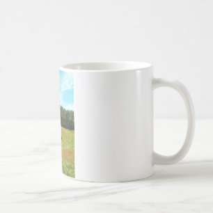 Mug Brown & cheval blanc, arbres d'automne, ciel bleu