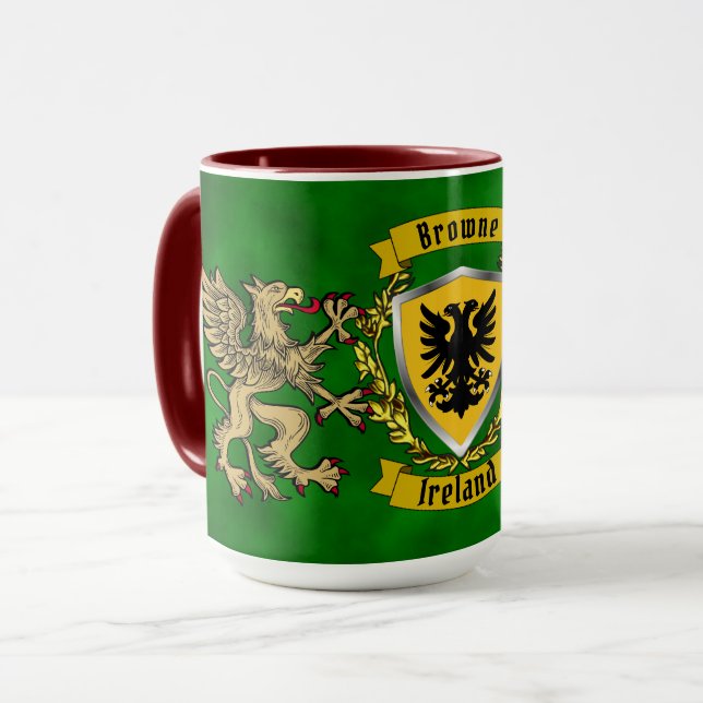 Mug Browne Irish Shield & Griffins Personnalisé (Devant gauche)