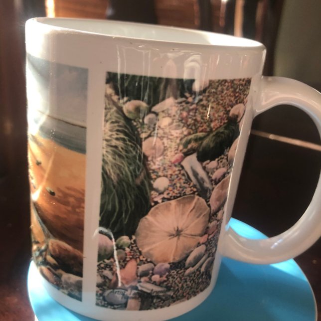 Mug Browns & Greens MODERNES/ PLAGES BLANCHES PEINTURE (I HAD TO MAKE SURE THE FAR SIDE OF THIS MUG WITH THE SAND DOLLAR IS SEEN.)