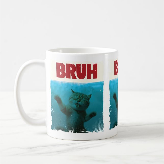 Mug BRUH Drôle Chat Grumpy sous-marin Kitty Chat Amate (Gauche)