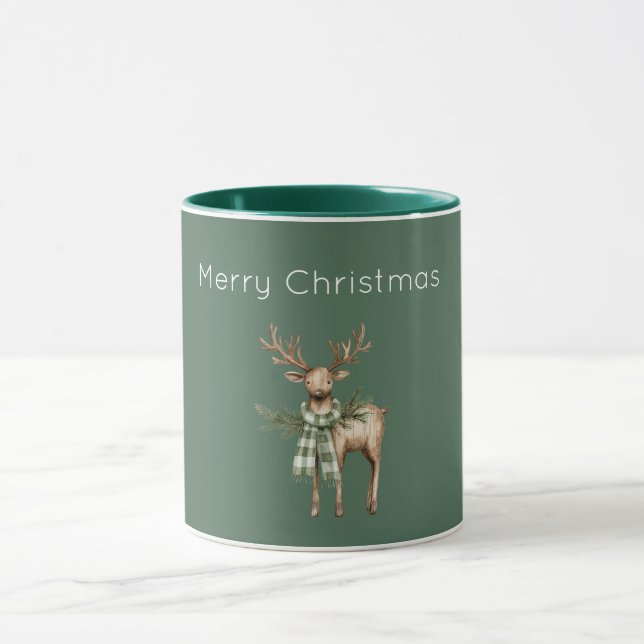 Mug Brun Crème Vert Cerf Rustique (Centre)