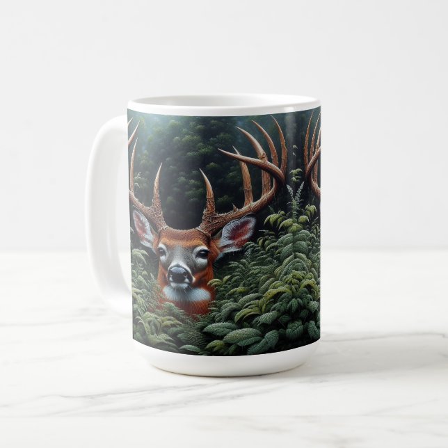 Mug Buck cerf blanc en feuillage vert (Devant gauche)