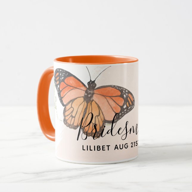 Mug BUDGET Bridesmaid Parti de mariage Dons BUTTERFLIT (Devant gauche)