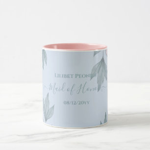 Mug Budget Pêcher Floral Dusty Blue Sage Mariage feuil